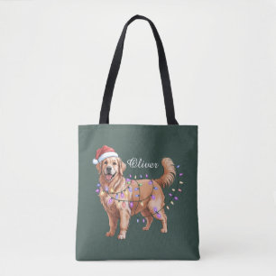 Personalised Name Christmas Golden Retriever Dog  Tote Bag