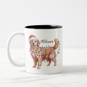 Personalised Name Christmas Golden Retriever Dog Two-Tone Coffee Mug