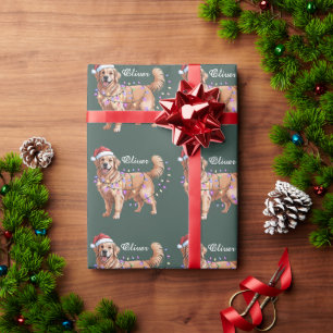 Personalised Name Christmas Golden Retriever Dog  Wrapping Paper