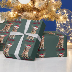 Personalised Name Christmas Golden Retriever Dog Wrapping Paper