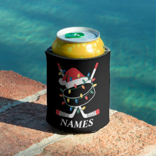 Personalised Name Christmas Hockey Xmas Santa Hat Can Cooler