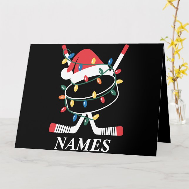 Personalised Name Christmas Hockey Xmas Santa Hat Card (Yellow Flower)