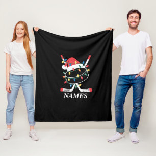 Personalised Name Christmas Hockey Xmas Santa Hat Fleece Blanket