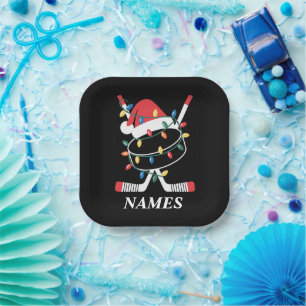 Personalised Name Christmas Hockey Xmas Santa Hat Paper Plate