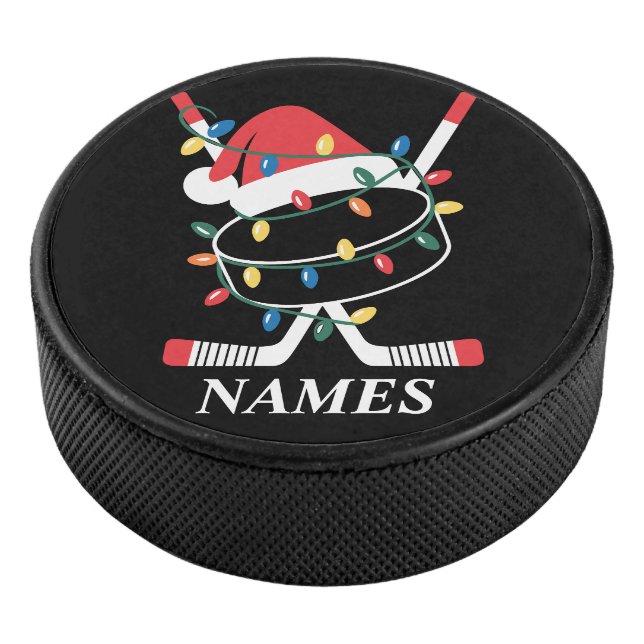 Personalised Name Christmas Hockey Xmas Santa Hat Puck (3/4)