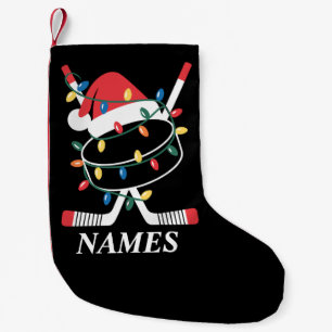 Personalised Name Christmas Hockey Xmas Santa Hat Small Christmas Stocking