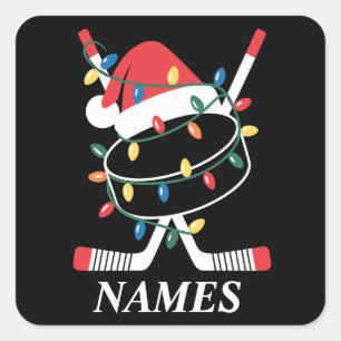 Personalised Name Christmas Hockey Xmas Santa Hat Square Sticker