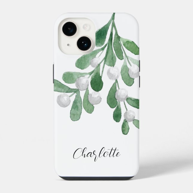 Personalised Name Christmas Mistletoe iPhone Case (Back)
