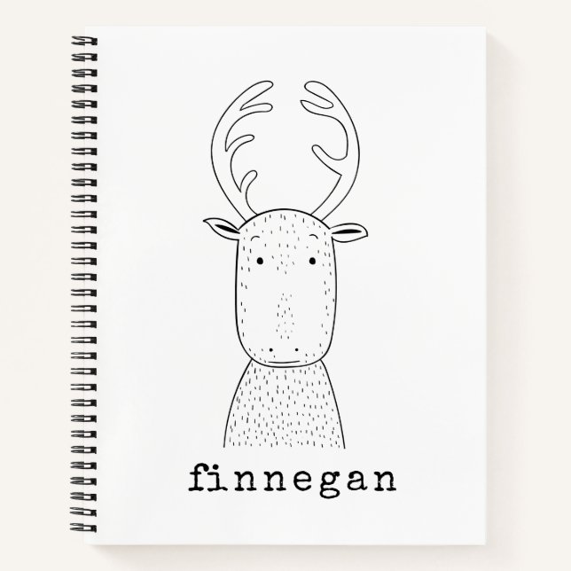 Personalised Name Christmas Reindeer Playful Art Notebook (Front)
