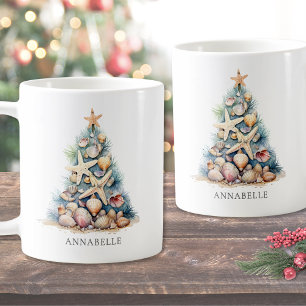 Personalised Name Christmas Tree Beach Coffee Mug