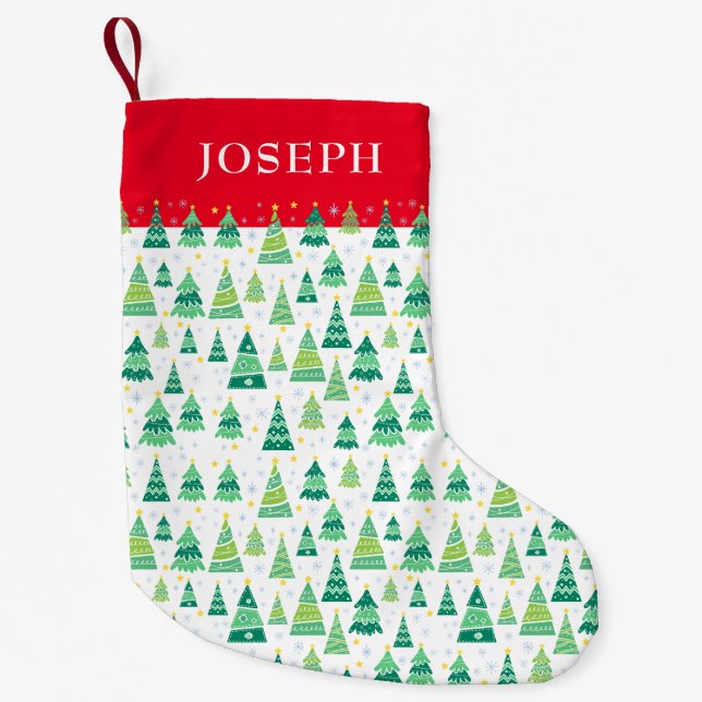 Personalised Name Christmas Tree Pattern Small Christmas Stocking (Front)