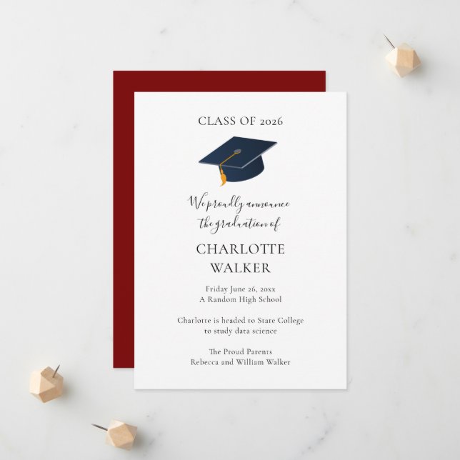 Personalised Name Class of 2026 Academic Party Announcement (Front/Back In Situ)