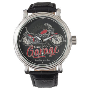 Personalised NAME Classic Biker Motorcycle Garage Watch