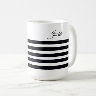 Personalised Name Classic Black & White Stripes Coffee Mug