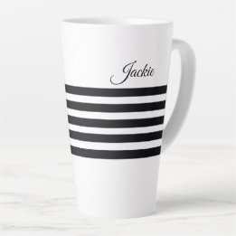 Personalised Name Classic Black & White Stripes Latte Mug