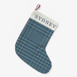 Personalised Name Classic Blue Retro Glen Plaid  Small Christmas Stocking