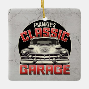 Personalised NAME Classic Car Garage Custom Shop Ceramic Ornament