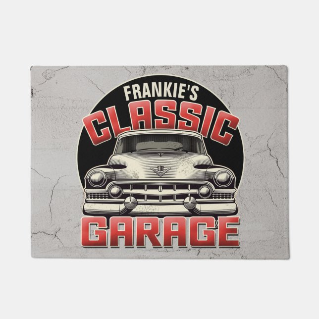 Personalised NAME Classic Car Garage Custom Shop Doormat (Front)