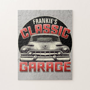 Personalised NAME Classic Car Garage Custom Shop Jigsaw Puzzle