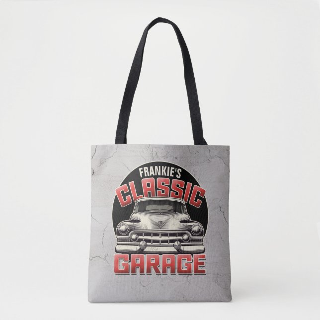 Personalised NAME Classic Car Garage Custom Shop Tote Bag (Front)