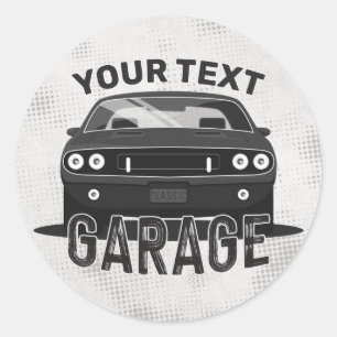 Personalised NAME Classic Muscle Car Garage Retro Classic Round Sticker
