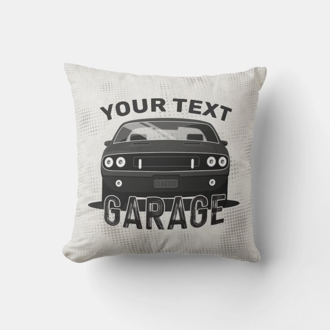Personalised NAME Classic Muscle Car Garage Retro Cushion (Front)