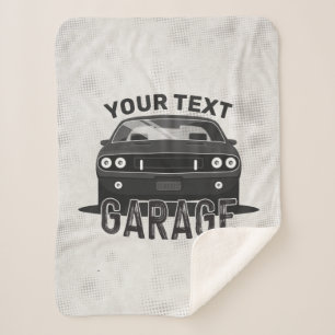 Personalised NAME Classic Muscle Car Garage Retro Sherpa Blanket