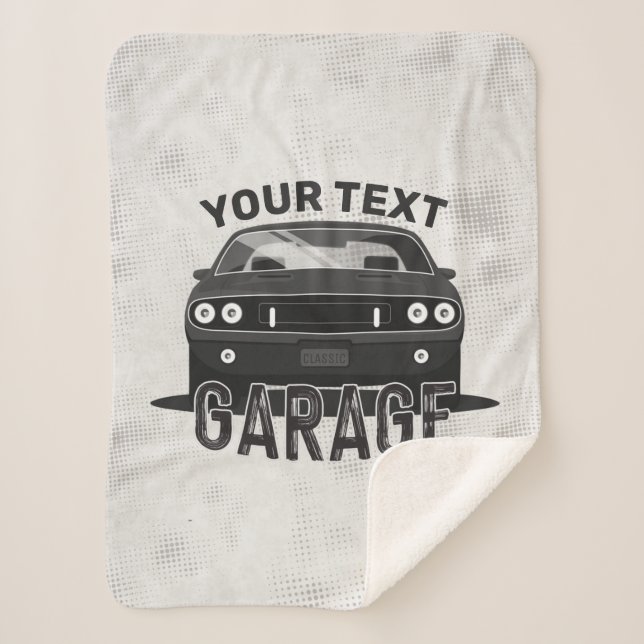 Personalised NAME Classic Muscle Car Garage Retro Sherpa Blanket (Front)