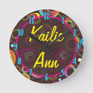 Personalised Name Clock 1970's Retro Colour Circle
