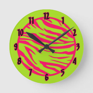 Personalised Name Clock Hot Pink Lime Zebra Print
