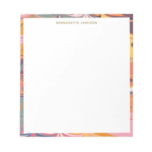 Personalised Name Colourful Abstract Marble Swirl Notepad
