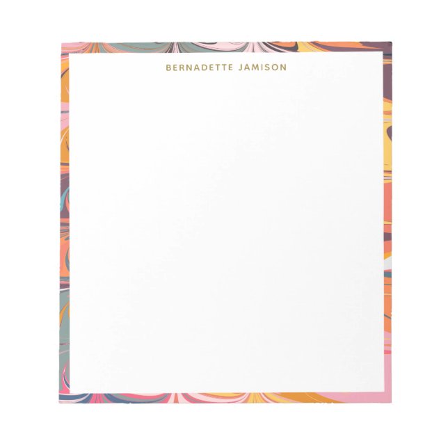 Personalised Name Colourful Abstract Marble Swirl Notepad (Front)