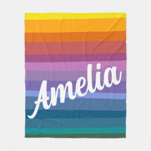 Personalised Name Colourful Bright Rainbow Stripes Fleece Blanket