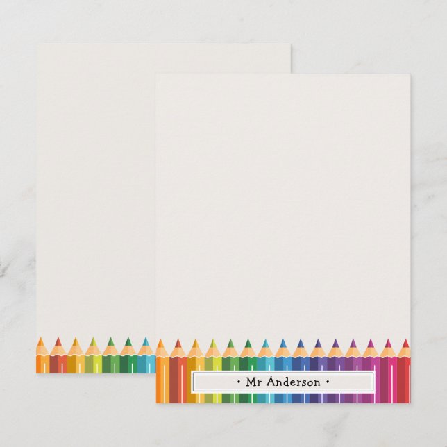Personalised Name Colourful Pencils Teacher's Card (Front/Back)