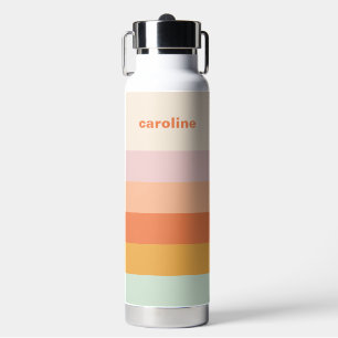 Personalised Name Colourful Stripes Retro Pastel Water Bottle