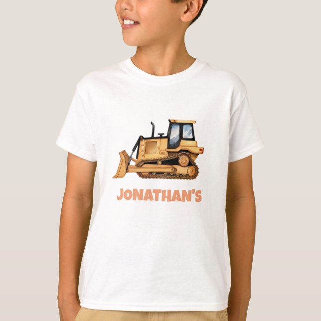 Personalised Name Construction Vehicle Bulldozer  T-Shirt (Front)