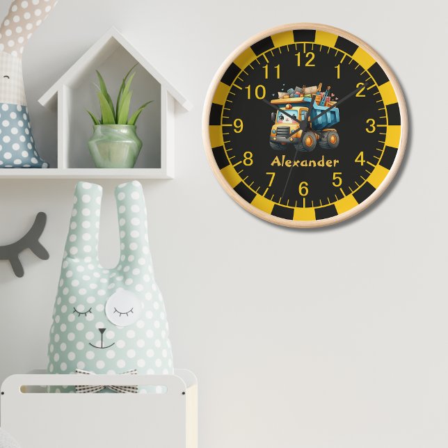 Personalised Name Construction Vehicles Baby Boy Clock (Creator Uploaded)