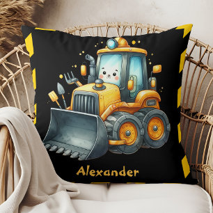 Personalised Name Construction Vehicles Baby Boy Cushion