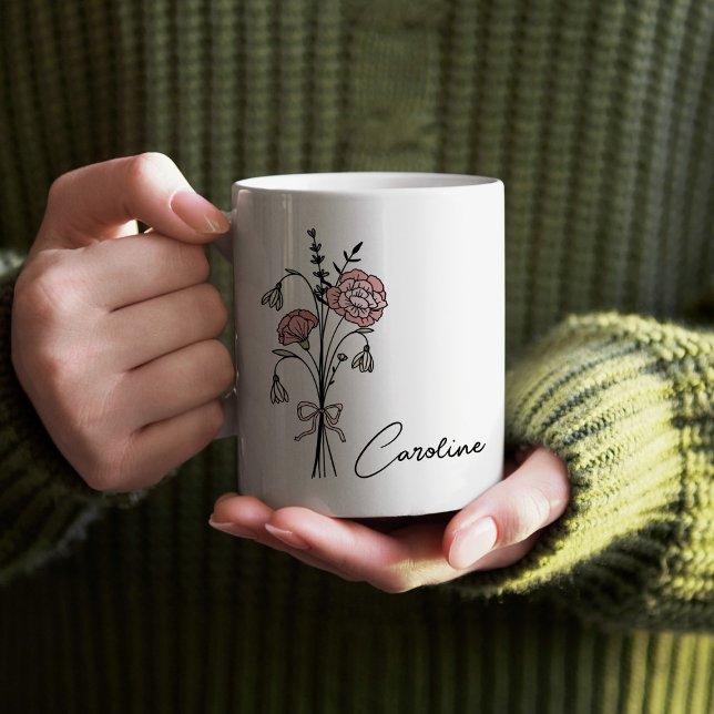 Personalised Name Coquette Birth Flower January  Coffee Mug (Creator Uploaded)