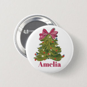 Personalised Name Coquette Christmas Tree Girly 6 Cm Round Badge