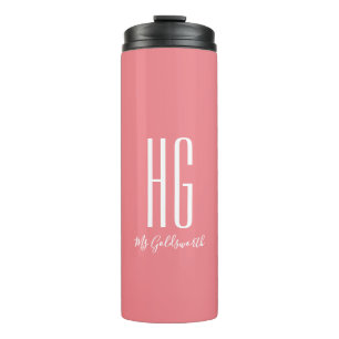 Personalised Name Coral Pink Monogram Thermal Tumbler