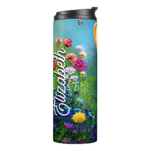 Personalised Name Corgi Flower Garden Thermal Tumbler