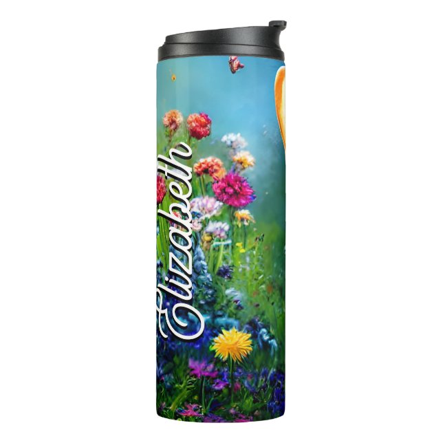 Personalised Name Corgi Flower Garden Thermal Tumbler (Rotated Left)