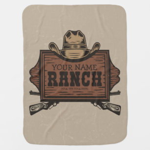 Personalised NAME Cowboy Guns Western Ranch Sign  Baby Blanket