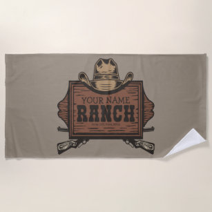 Personalised NAME Cowboy Guns Western Ranch Sign Beach Towel