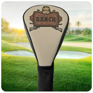 Personalised NAME Cowboy Guns Western Ranch Sign Golf Head Cover