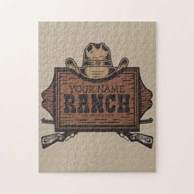 Personalised NAME Cowboy Guns Western Ranch Sign  Jigsaw Puzzle (Vertical)
