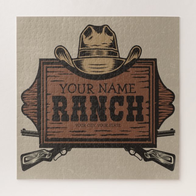 Personalised NAME Cowboy Guns Western Ranch Sign Jigsaw Puzzle (Vertical)