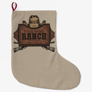 Personalised NAME Cowboy Guns Western Ranch Sign Large Christmas Stocking