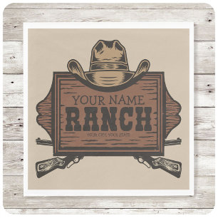 Personalised NAME Cowboy Guns Western Ranch Sign Napkin